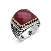 Silver Ruby Color Red Stone Men's Ring